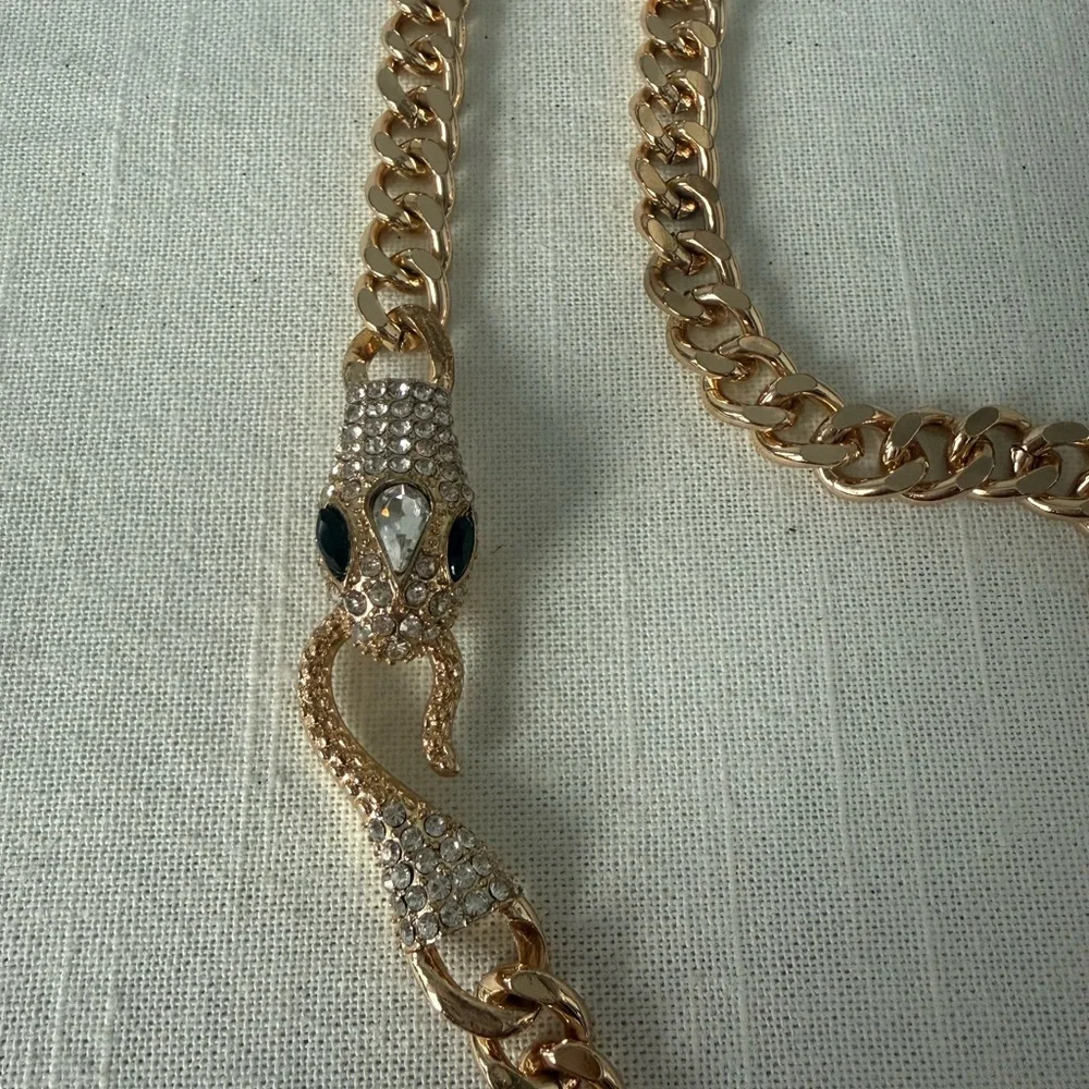 Gold Chain Choker Necklace with Snake Clasp